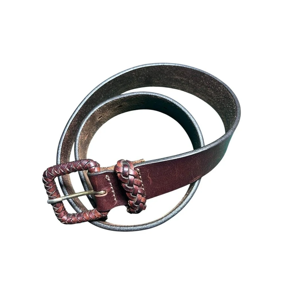 Limited Braided Leather Belt Brown Boho Western Y2K Genuine Leather Womens M